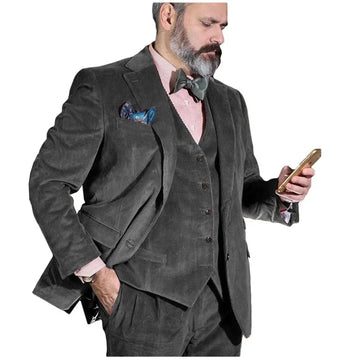 Aidase Warm Corduroy Men's Suits Full Set High-end Slim Fit Formal Party Blue Blazer Vest Pants Winter Classic Male Suits Costumes aidase-shop